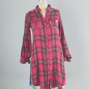 Aratta plaid button front shirt dress NWT